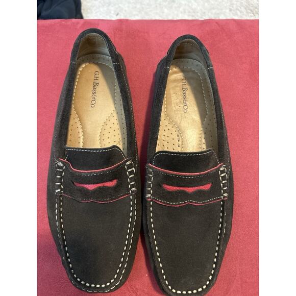 G.H. Bass Weejuns Loafers Men Size 10.5 Brown Suede & Red-Unique Design 2305-255